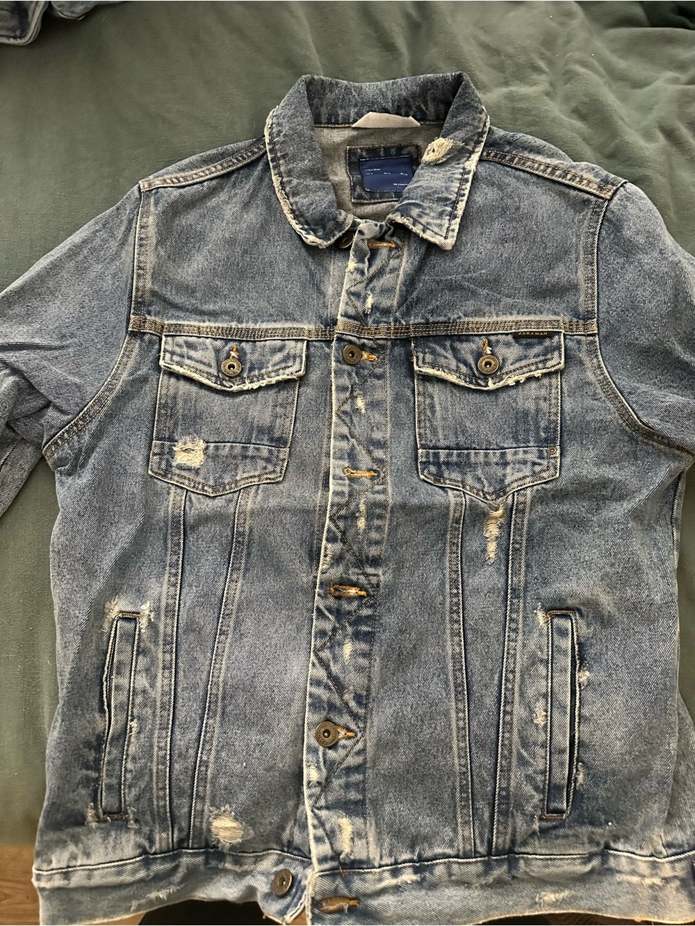 Zara Light Blue Distressed Denim Jacket - Men